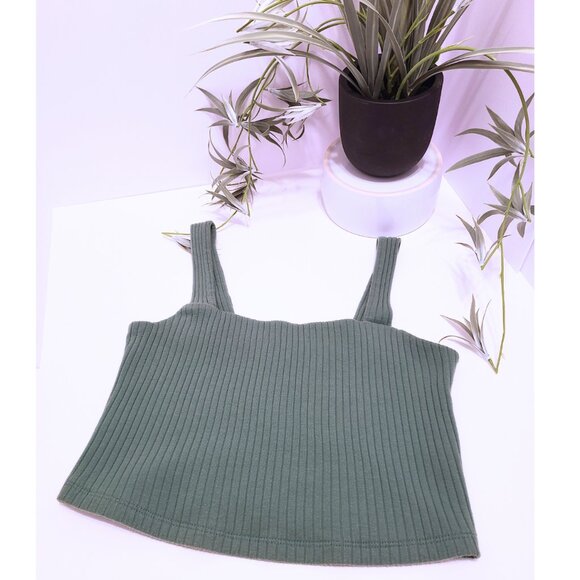 American Eagle Ribbed Knit Cropped Tank Top Sage Green - Size Small - Picture 1 of 9